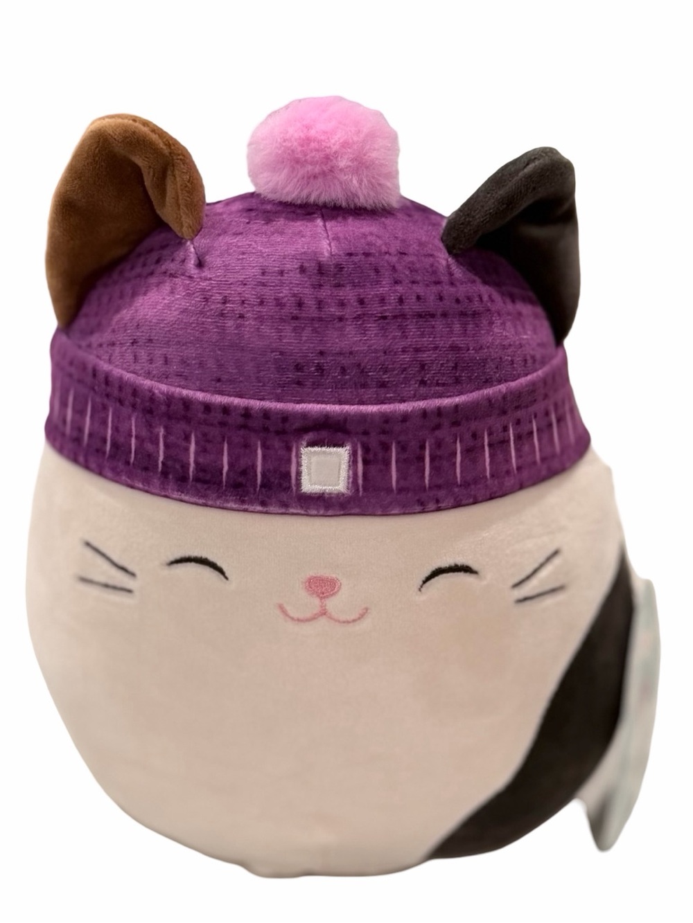 Squishmallows Cam Calico Cat 7.5” Purple Beanie Pink Pom NWT